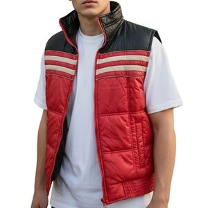 Alpine Ski Vest S Puffer Striped Corduroy Red Vintage